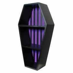 Haunted Homewares SOURPUSS STRIPED COFFIN SHELF BLACK/PURPLE