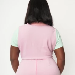 SMAK PARLOUR LILAC & MINT COLORBLOCK CROP TOP