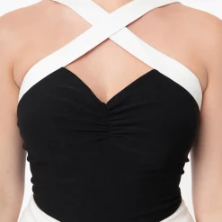 UNIQUE VINTAGE BLACK & WHITE CONTRAST PORTER TOP