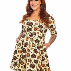 Shop Sour+Plus SOURPUSS CLASSIC HALLOWEEN 3/4 SLEEVE SKATER DRESS CREAM