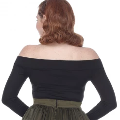 Bettie Page Clothing BETTIE PAGE DEBBY LONG SLEEVE TOP BLACK Shop Sour+Plus