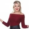 Bettie Page Clothing BETTIE PAGE DEBBY LONG SLEEVE TOP MERLOT Shop Sour+Plus