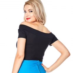 Bettie Page Clothing BETTIE PAGE DEBBY SHORT SLEEVE TOP BLACK Shop Sour+Plus