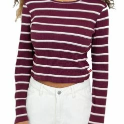 DICKIES GIRL LONG SLEEVE CROPPED STRIPED TOP