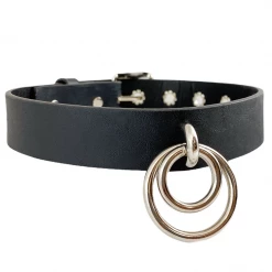 None DOUBLE RING LEATHER CHOKER