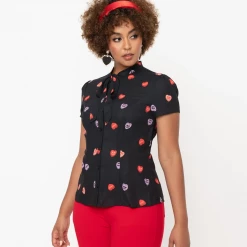UNIQUE VINTAGE SPOOKY CONVERSATION HEARTS PRINT ELSIE BLOUSE Apparel