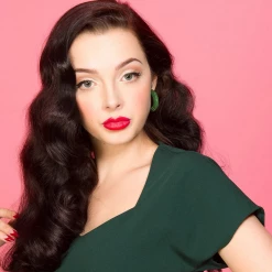 BOW & CROSSBONES ELSIE HOOP EARRINGS DARK GREEN