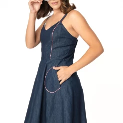 SMAK PARLOUR DENIM ETERNAL OPTIMIST FLARE DRESS Apparel