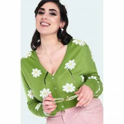 VOODOO VIXEN FLORA DAISY CROPPED CARDIGAN GREEN Apparel