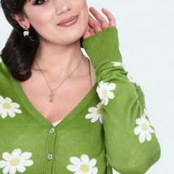 VOODOO VIXEN FLORA DAISY CROPPED CARDIGAN GREEN Apparel