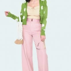 VOODOO VIXEN FLORA DAISY CROPPED CARDIGAN GREEN Apparel