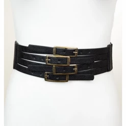 None EMBER MULTIPLE BUCKLE BLACK STRETCH BELT