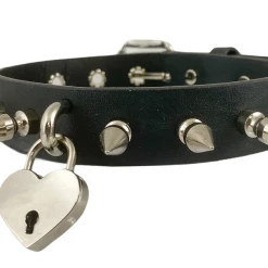 None Accessories SPIKED HEART LOCK AND KEY CHOKER