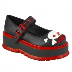 DEMONIA HEARTS N' SKULLS PLATFORM MARY JANES BLK/RED