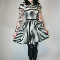 SOURPUSS STRIPE LYDIA DRESS CREAM & BLACK