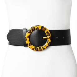 None Accessories LEOPARD RING BUCKLE WIDE BELT BLACK