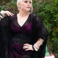 OBLONG BOX SHOP BLACK MAGIK SPIDERWEB LONG CAFTAN