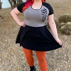 SOURPUSS NOKTURNAL BATS RAGLAN SKATER DRESS GRAY Shop Sour+Plus