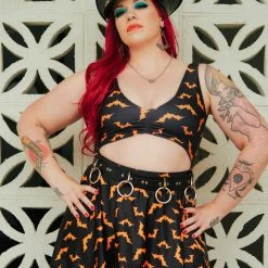 SOURPUSS LUNA BATS BLACK/ORANGE SWIM SKIRT