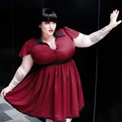 SOURPUSS LYDIA DRESS BURGUNDY Shop Sour+Plus