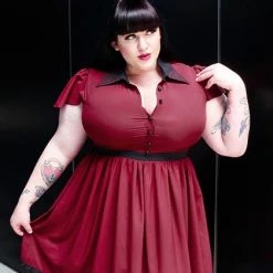 SOURPUSS LYDIA DRESS BURGUNDY Shop Sour+Plus