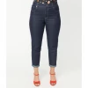 Shop Sour+Plus UNIQUE VINTAGE DARK BLUE DENIM MARILYN ROLLED JEANS