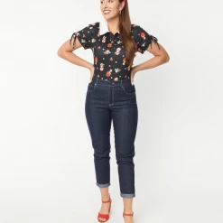 Shop Sour+Plus UNIQUE VINTAGE DARK BLUE DENIM MARILYN ROLLED JEANS