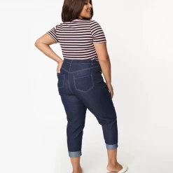 Shop Sour+Plus UNIQUE VINTAGE DARK BLUE DENIM MARILYN ROLLED JEANS