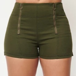 What's New UNIQUE VINTAGE OLIVE DENIM SUMMER LOVE SHORTS