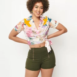 What's New UNIQUE VINTAGE OLIVE DENIM SUMMER LOVE SHORTS