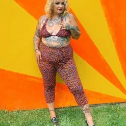 SOURPUSS ORANGE LEOPARD KNIT CAPRIS