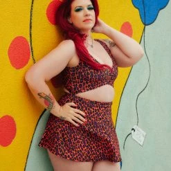 SOURPUSS ORANGE LEOPARD SWIM SKIRT