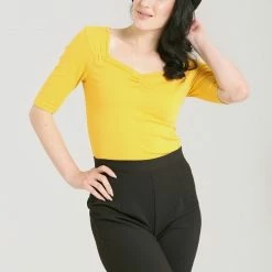HELL BUNNY PHILIPPA TOP MUSTARD