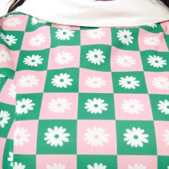 SMAK PARLOUR GREEN & PINK CHECKERBOARD DAISY PRINT MOD TOP Shop Sour+Plus
