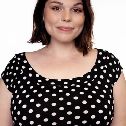 Back In Stock RETROLICIOUS POLKA DOT BOAT NECK TOP BLK/WHT