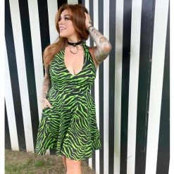 SOURPUSS PSYCHO ZEBRA HALTER DRESS