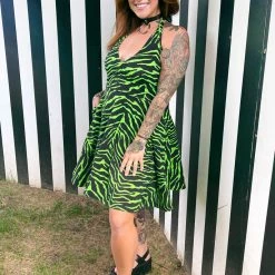 SOURPUSS PSYCHO ZEBRA HALTER DRESS