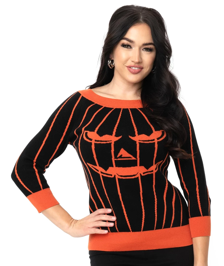 New 🔔 Shop Sour+Plus UNIQUE VINTAGE BLACK & ORANGE STRIPE PUMPKIN ANNALEIGH SWEATER 🥰 3 Shop Sour+Plus UNIQUE VINTAGE BLACK & ORANGE STRIPE PUMPKIN ANNALEIGH SWEATER