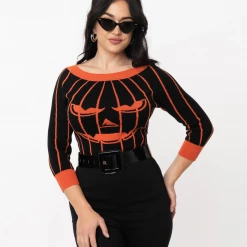 Shop Sour+Plus UNIQUE VINTAGE BLACK & ORANGE STRIPE PUMPKIN ANNALEIGH SWEATER