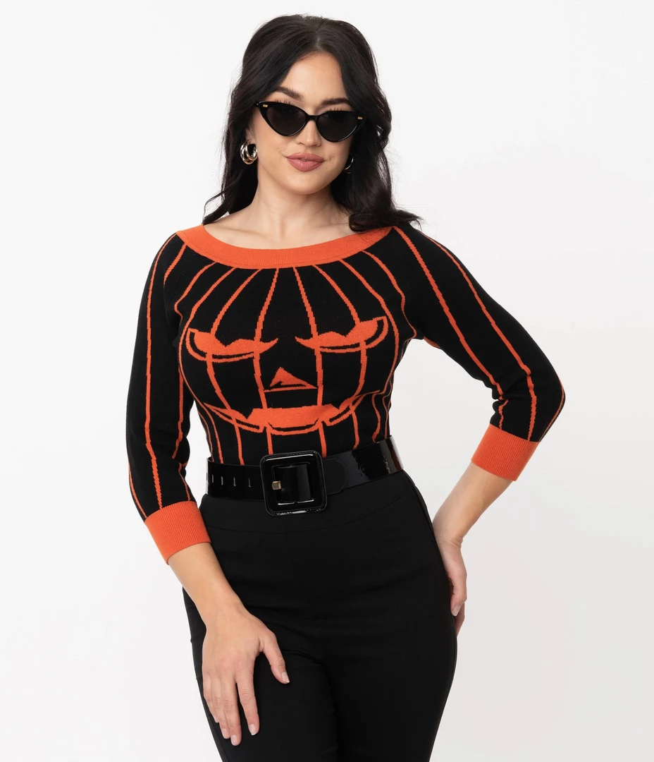 New 🔔 Shop Sour+Plus UNIQUE VINTAGE BLACK & ORANGE STRIPE PUMPKIN ANNALEIGH SWEATER 🥰 4 Shop Sour+Plus UNIQUE VINTAGE BLACK & ORANGE STRIPE PUMPKIN ANNALEIGH SWEATER