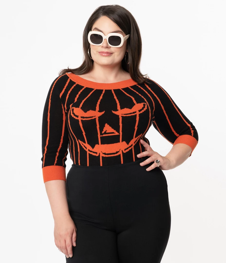 New 🔔 Shop Sour+Plus UNIQUE VINTAGE BLACK & ORANGE STRIPE PUMPKIN ANNALEIGH SWEATER 🥰 7 Shop Sour+Plus UNIQUE VINTAGE BLACK & ORANGE STRIPE PUMPKIN ANNALEIGH SWEATER