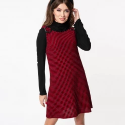 Apparel SMAK PARLOUR RED & BLACK HOUNDSTOOTH ART DEPARTMENT SHIFT DRESS