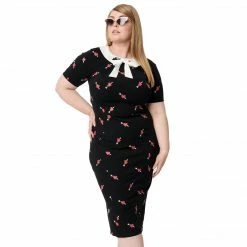 Shop Sour+Plus UNIQUE VINTAGE BLACK & PIERCED HEART PRINT RENATA PENCIL DRESS