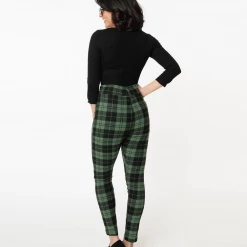 UNIQUE VINTAGE HIGH WAIST RIZZO CIGARETTE PANTS BLK/GRN
