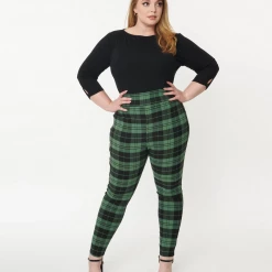 UNIQUE VINTAGE HIGH WAIST RIZZO CIGARETTE PANTS BLK/GRN