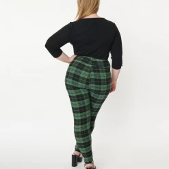 UNIQUE VINTAGE HIGH WAIST RIZZO CIGARETTE PANTS BLK/GRN