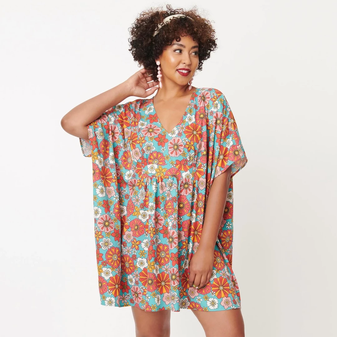 Coupon 👏 Ghouls Just Wanna Have Sun SMAK PARLOUR TURQUOISE & CORAL RETRO FLORAL ROPER CAFTAN ✔️ 3 Ghouls Just Wanna Have Sun SMAK PARLOUR TURQUOISE & CORAL RETRO FLORAL ROPER CAFTAN