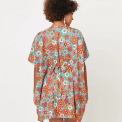 Coupon 👏 Ghouls Just Wanna Have Sun SMAK PARLOUR TURQUOISE & CORAL RETRO FLORAL ROPER CAFTAN ✔️ 8 Ghouls Just Wanna Have Sun SMAK PARLOUR TURQUOISE & CORAL RETRO FLORAL ROPER CAFTAN