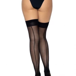 None SHEER BLACK CUBAN HEEL W/ BACKSEAM THIGH HIGH STOCKINGS