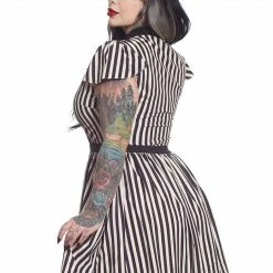 SOURPUSS STRIPE LYDIA DRESS CREAM & BLACK